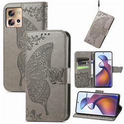 Embossing Mandala Flower Butterfly Leather Wallet Case for Motorola Edge 30 Fusion - Gray