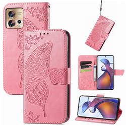 Embossing Mandala Flower Butterfly Leather Wallet Case for Motorola Edge 30 Fusion - Pink