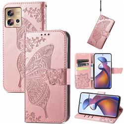Embossing Mandala Flower Butterfly Leather Wallet Case for Motorola Edge 30 Fusion - Rose Gold