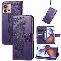 Embossing Mandala Flower Butterfly Leather Wallet Case for Motorola Edge 30 Fusion - Dark Purple