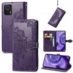 Embossing Imprint Mandala Flower Leather Wallet Case for Motorola Edge 30 Neo - Purple