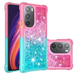 Rainbow Gradient Liquid Glitter Quicksand Sequins Phone Case for Motorola Edge 30 Pro - Pink Blue