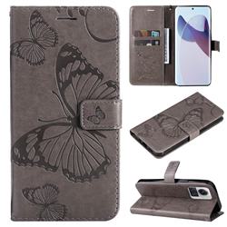 Embossing 3D Butterfly Leather Wallet Case for Motorola Edge 30 Ultra - Gray