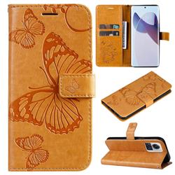 Embossing 3D Butterfly Leather Wallet Case for Motorola Edge 30 Ultra - Yellow