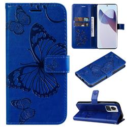 Embossing 3D Butterfly Leather Wallet Case for Motorola Edge 30 Ultra - Blue