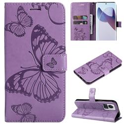 Embossing 3D Butterfly Leather Wallet Case for Motorola Edge 30 Ultra - Purple