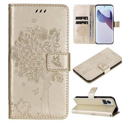 Embossing Butterfly Tree Leather Wallet Case for Motorola Edge 30 Ultra - Champagne