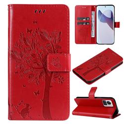 Embossing Butterfly Tree Leather Wallet Case for Motorola Edge 30 Ultra - Red