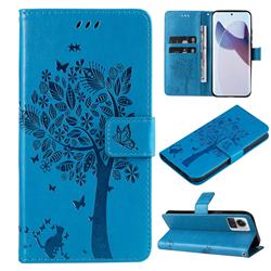 Embossing Butterfly Tree Leather Wallet Case for Motorola Edge 30 Ultra - Blue