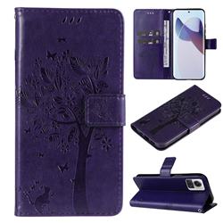 Embossing Butterfly Tree Leather Wallet Case for Motorola Edge 30 Ultra - Purple