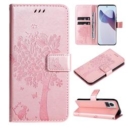 Embossing Butterfly Tree Leather Wallet Case for Motorola Edge 30 Ultra - Rose Pink