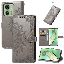 Embossing Imprint Mandala Flower Leather Wallet Case for Motorola Edge 40 - Gray