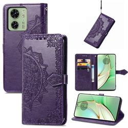 Embossing Imprint Mandala Flower Leather Wallet Case for Motorola Edge 40 - Purple