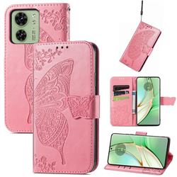 Embossing Mandala Flower Butterfly Leather Wallet Case for Motorola Edge 40 - Pink