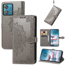 Embossing Imprint Mandala Flower Leather Wallet Case for Motorola Edge 40 Neo - Gray