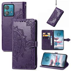 Embossing Imprint Mandala Flower Leather Wallet Case for Motorola Edge 40 Neo - Purple