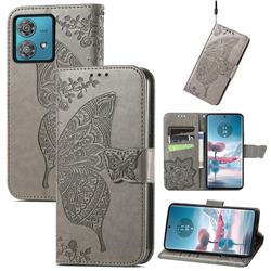 Embossing Mandala Flower Butterfly Leather Wallet Case for Motorola Edge 40 Neo - Gray