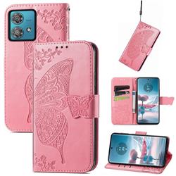 Embossing Mandala Flower Butterfly Leather Wallet Case for Motorola Edge 40 Neo - Pink