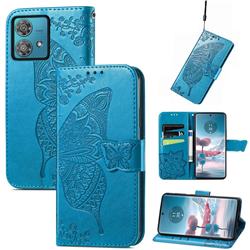Embossing Mandala Flower Butterfly Leather Wallet Case for Motorola Edge 40 Neo - Blue