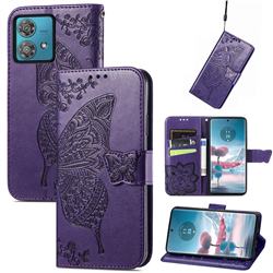 Embossing Mandala Flower Butterfly Leather Wallet Case for Motorola Edge 40 Neo - Dark Purple
