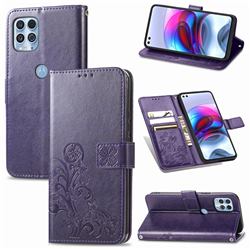 Embossing Imprint Four-Leaf Clover Leather Wallet Case for Motorola Edge S - Purple