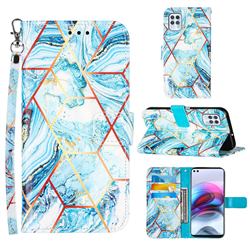 Lake Blue Stitching Color Marble Leather Wallet Case for Motorola Edge S