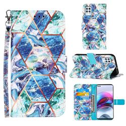 Green and Blue Stitching Color Marble Leather Wallet Case for Motorola Edge S