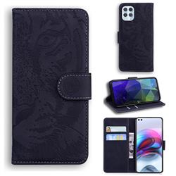 Intricate Embossing Tiger Face Leather Wallet Case for Motorola Edge S - Black