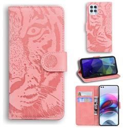 Intricate Embossing Tiger Face Leather Wallet Case for Motorola Edge S - Pink