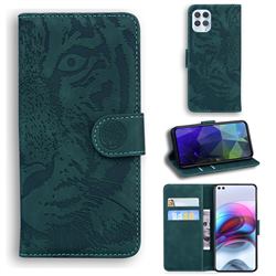 Intricate Embossing Tiger Face Leather Wallet Case for Motorola Edge S - Green