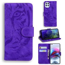 Intricate Embossing Tiger Face Leather Wallet Case for Motorola Edge S - Purple
