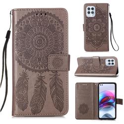 Embossing Dream Catcher Mandala Flower Leather Wallet Case for Motorola Edge S - Gray