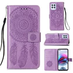 Embossing Dream Catcher Mandala Flower Leather Wallet Case for Motorola Edge S - Purple