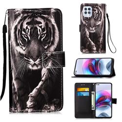 Black and White Tiger Matte Leather Wallet Phone Case for Motorola Edge S