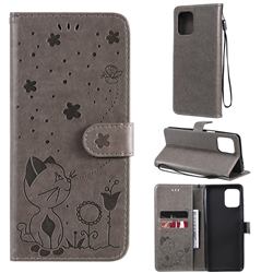 Embossing Bee and Cat Leather Wallet Case for Motorola Edge S - Gray