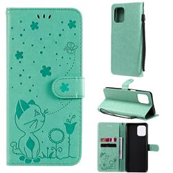 Embossing Bee and Cat Leather Wallet Case for Motorola Edge S - Green