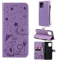 Embossing Bee and Cat Leather Wallet Case for Motorola Edge S - Purple
