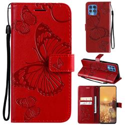 Embossing 3D Butterfly Leather Wallet Case for Motorola Edge S - Red
