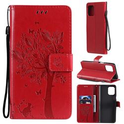 Embossing Butterfly Tree Leather Wallet Case for Motorola Edge S - Red