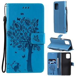 Embossing Butterfly Tree Leather Wallet Case for Motorola Edge S - Blue