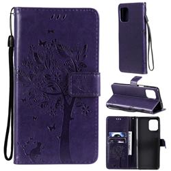 Embossing Butterfly Tree Leather Wallet Case for Motorola Edge S - Purple