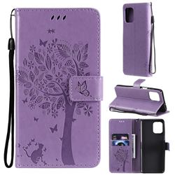 Embossing Butterfly Tree Leather Wallet Case for Motorola Edge S - Violet