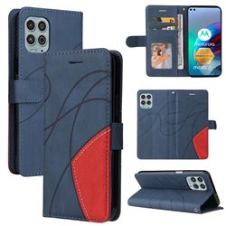 Luxury Two-color Stitching Leather Wallet Case Cover for Motorola Edge S - Blue