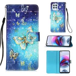 Gold Butterfly 3D Painted Leather Wallet Case for Motorola Edge S