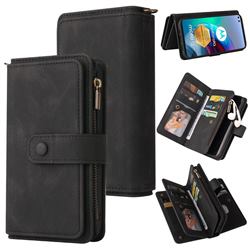 Luxury Multi-functional Zipper Wallet Leather Phone Case Cover for Motorola Edge S - Black