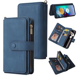 Luxury Multi-functional Zipper Wallet Leather Phone Case Cover for Motorola Edge S - Blue