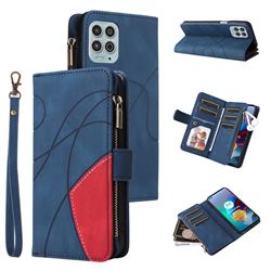 Luxury Two-color Stitching Multi-function Zipper Leather Wallet Case Cover for Motorola Edge S - Blue