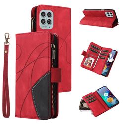 Luxury Two-color Stitching Multi-function Zipper Leather Wallet Case Cover for Motorola Edge S - Red