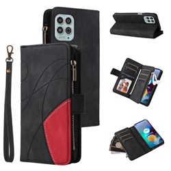 Luxury Two-color Stitching Multi-function Zipper Leather Wallet Case Cover for Motorola Edge S - Black