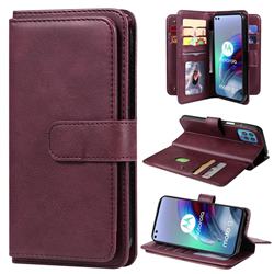 Multi-function Ten Card Slots and Photo Frame PU Leather Wallet Phone Case Cover for Motorola Edge S - Claret